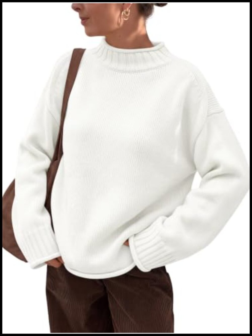 Women's Oversized Mock Neck Sweater 60% Cotton